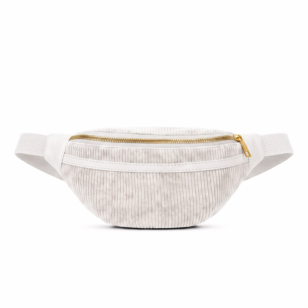 SIDEBAG Bauchtasche Capri in Pearl, Cordsamt in Weiß, Vorderansicht