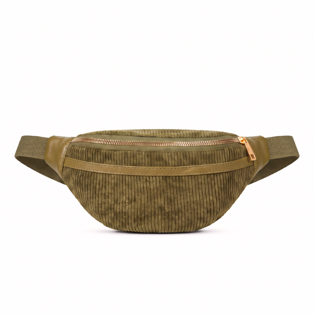 SIDEBAG Bauchtasche Capri in Olive, Cordsamt in Khakigrün, Vorderansicht