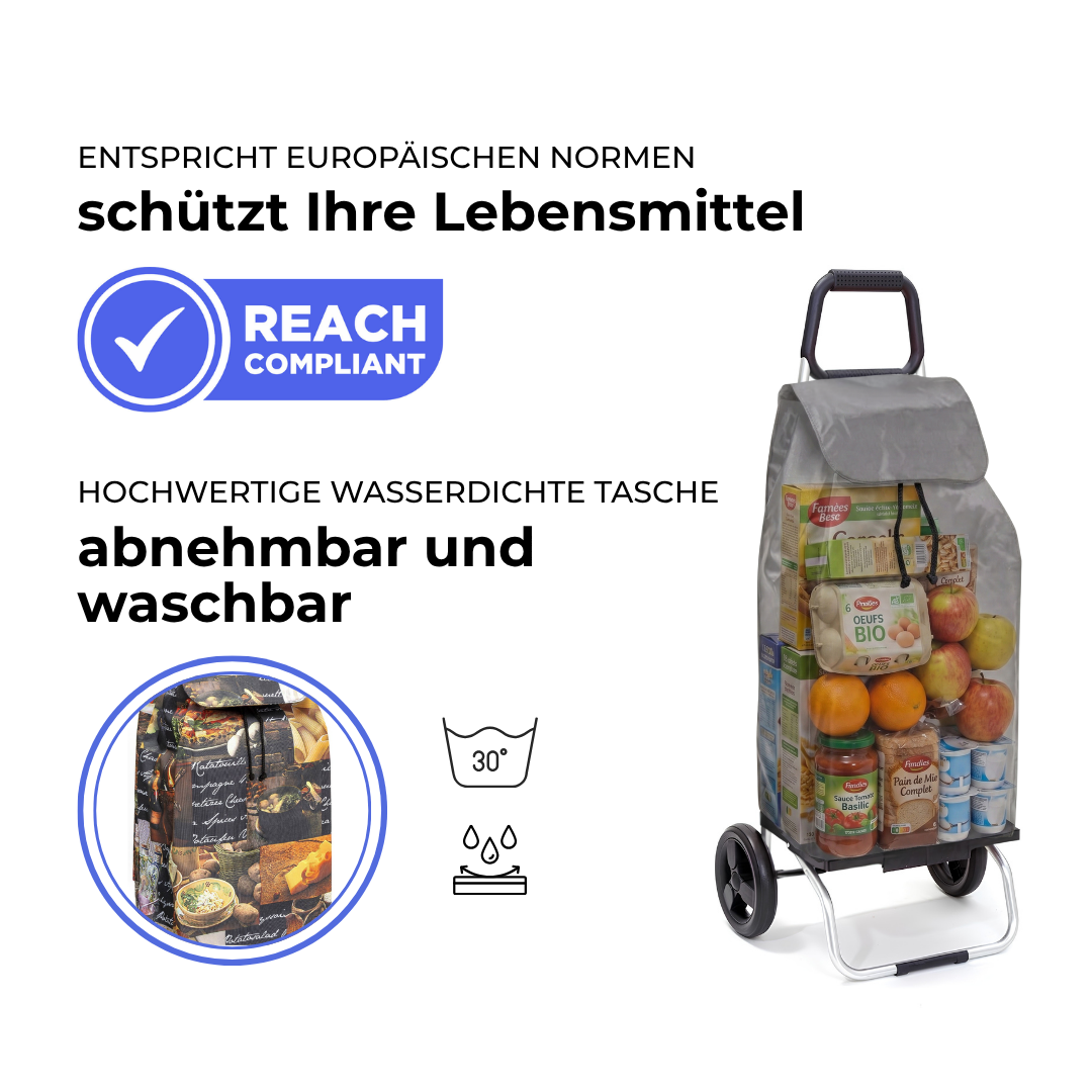 Einkaufstrolley Carlux Food 55 L, 2 Räder, REACH-konform, wasserdichte Tasche abnehmbar und bei 30 Grad waschbar