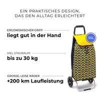 Einkaufstrolley Carlux Geometrik Jaune 55 L, 2 Räder, ergonomischer Griff, bis zu 30 kg Stauraum, leise Räder mit über 200 km Laufleistung
