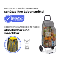 Einkaufstrolley Carlux Geometrik Jaune 55 L, 2 Räder, REACH-konform, wasserdichte Tasche abnehmbar und bei 30 Grad waschbar