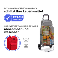 Einkaufstrolley Carlux Rot 65 L, mit 10-L-Tasche, 2 Räder, REACH-konform, wasserdichte Tasche abnehmbar und bei 30 Grad waschbar