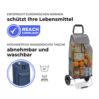 Einkaufstrolley Carlux Blau 65 L, mit 10-L-Tasche, 2 Räder, REACH-konform, wasserdichte Tasche abnehmbar und bei 30 Grad waschbar