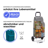 Einkaufstrolley Carlux Türkis 65 L, mit 10-L-Tasche, 2 Räder, REACH-konform, wasserdichte Tasche abnehmbar und bei 30 Grad waschbar