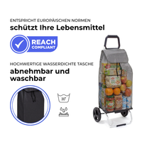 Einkaufstrolley Carlux Éco Noir 55 L, 2 Räder, REACH-konform, wasserdichte Tasche abnehmbar und bei 30 Grad waschbar