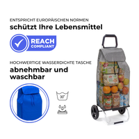 Einkaufstrolley Carlux Éco Bleu 55 L, 2 Räder, REACH-konform, wasserdichte Tasche abnehmbar und bei 30 Grad waschbar