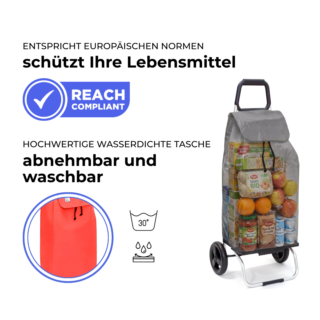 Einkaufstrolley Carlux Fiery Red 55 L, 2 Räder, REACH-konform, wasserdichte Tasche abnehmbar und bei 30 Grad waschbar
