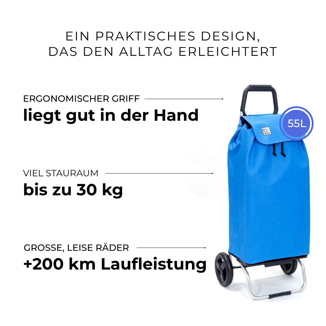 Einkaufstrolley Carlux Blue Lagoon 55 L, 2 Räder, ergonomischer Griff, bis zu 30 kg Stauraum, leise Räder mit über 200 km Laufleistung