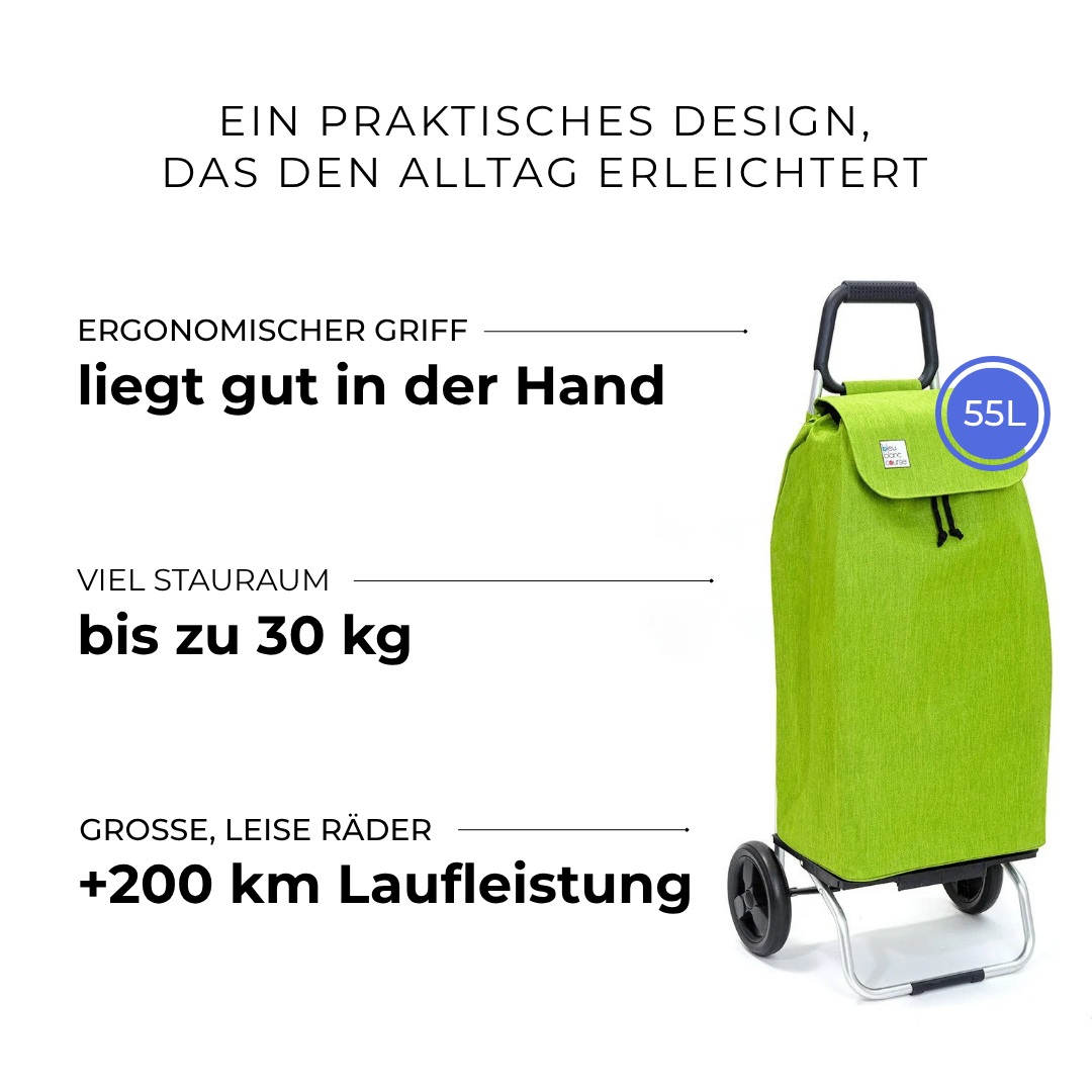 Einkaufstrolley Carlux Grani Smith 55 L, 2 Räder, ergonomischer Griff, bis zu 30 kg Stauraum, leise Räder mit über 200 km Laufleistung