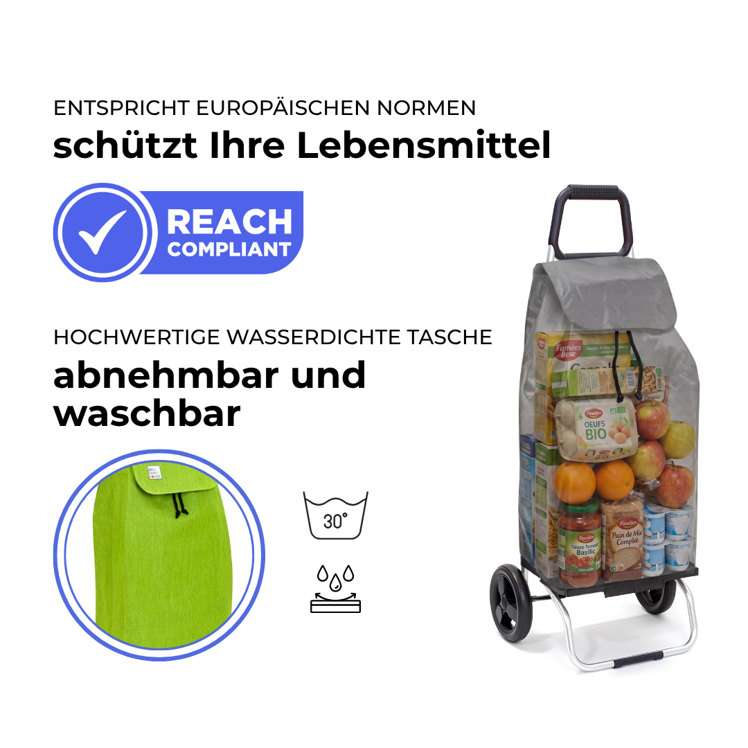Einkaufstrolley Carlux Grani Smith 55 L, 2 Räder, REACH-konform, wasserdichte Tasche abnehmbar und bei 30 Grad waschbar
