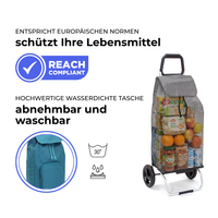 Einkaufstrolley Carlux Entenblau meliert 65 L, mit 10-L-Tasche, 2 Räder, REACH-konform, wasserdichte Tasche abnehmbar und bei 30 Grad waschbar