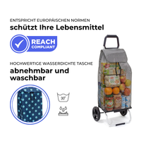 Einkaufstrolley Carlux Pois Bleu Ciel 55 L, 2 Räder, REACH-konform, wasserdichte Tasche abnehmbar und bei 30 Grad waschbar