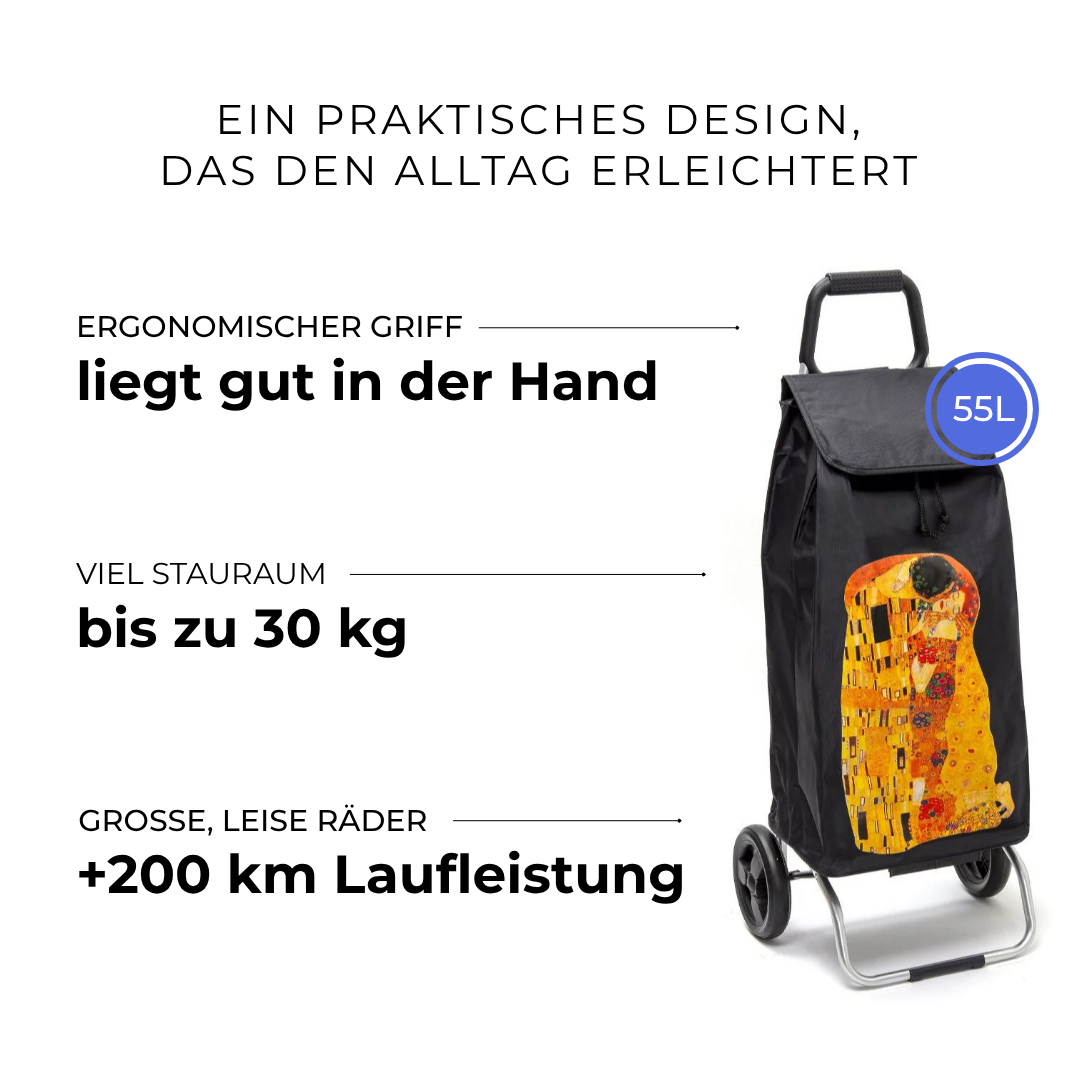 Einkaufstrolley Carlux Mon Amour 55 L, 2 Räder, ergonomischer Griff, bis zu 30 kg Stauraum, leise Räder mit über 200 km Laufleistung