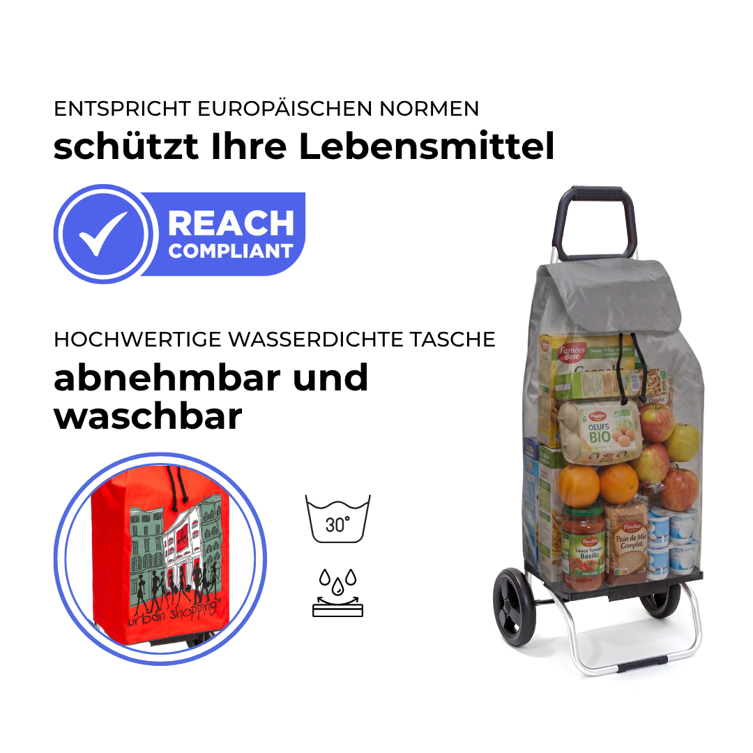 Einkaufstrolley Carlux Rouge US 55 L, 2 Räder, REACH-konform, wasserdichte Tasche abnehmbar und bei 30 Grad waschbar