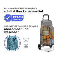 Einkaufstrolley Carlux Greenleaves 55 L, 2 Räder, REACH-konform, wasserdichte Tasche abnehmbar und bei 30 Grad waschbar