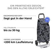 Einkaufstrolley Carlux Blackleaves 55 L, 2 Räder, ergonomischer Griff, bis zu 30 kg Stauraum, leise Räder mit über 200 km Laufleistung