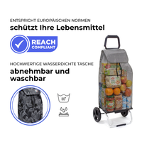 Einkaufstrolley Carlux Blackleaves 55 L, 2 Räder, REACH-konform, wasserdichte Tasche abnehmbar und bei 30 Grad waschbar