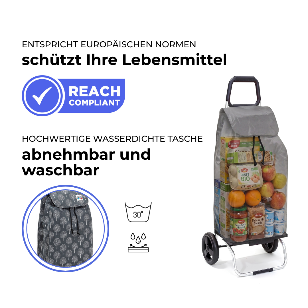 Einkaufstrolley Carlux Blackwinter 55 L, 2 Räder, REACH-konform, wasserdichte Tasche abnehmbar und bei 30 Grad waschbar