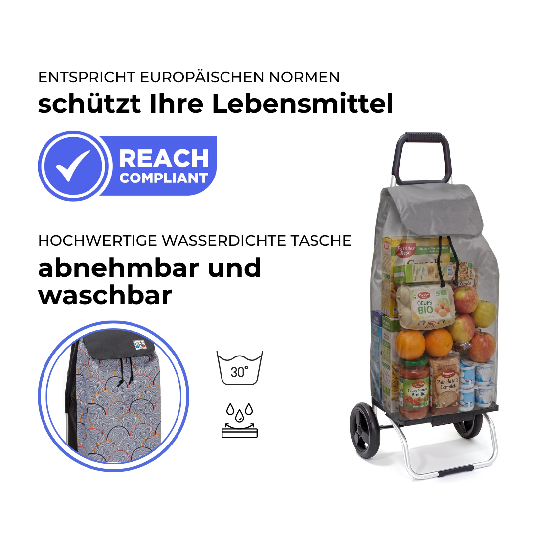 Einkaufstrolley Carlux Psychegrey 55 L, 2 Räder, REACH-konform, wasserdichte Tasche abnehmbar und bei 30 Grad waschbar