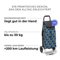 Einkaufstrolley Carlux Hexablue 55 L, 2 Räder, ergonomischer Griff, bis zu 30 kg Stauraum, leise Räder mit über 200 km Laufleistung