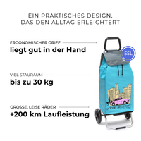 Einkaufstrolley Carlux Turquoise US 55 L, 2 Räder, ergonomischer Griff, bis zu 30 kg Stauraum, leise Räder mit über 200 km Laufleistung