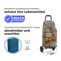 Einkaufstrolley Carlux Türkis 47 L, 2 Räder, REACH-konform, wasserdichte Tasche abnehmbar und bei 30 Grad waschbar