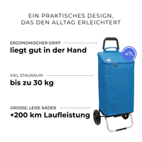 Einkaufstrolley Carlux Blau 47 L, 2 Räder, ergonomischer Griff, bis zu 30 kg Stauraum, leise Räder mit über 200 km Laufleistung