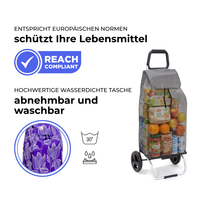 Einkaufstrolley Carlux Purpleleaves 55 L, 2 Räder, REACH-konform, wasserdichte Tasche abnehmbar und bei 30 Grad waschbar