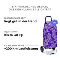 Einkaufstrolley Carlux Purpleleaves 55 L, 2 Räder, ergonomischer Griff, bis zu 30 kg Stauraum, leise Räder mit über 200 km Laufleistung