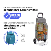 Einkaufstrolley Carlux Entenblau meliert 65 L, mit 10-L-Kühltasche, 2 Räder, REACH-konform, wasserdichte Tasche abnehmbar und bei 30 Grad waschbar