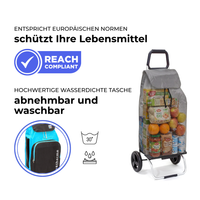Einkaufstrolley Carlux Türkis-Anthrazit 65 L, mit 10-L-Kühltasche, 2 Räder, REACH-konform, wasserdichte Tasche abnehmbar und bei 30 Grad waschbar