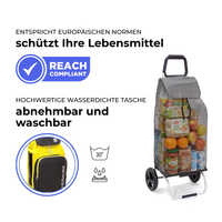 Einkaufstrolley Carlux Gelb-Schwarz 65 L, mit 10-L-Kühltasche, 2 Räder, REACH-konform, wasserdichte Tasche abnehmbar und bei 30 Grad waschbar