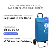 Einkaufstrolley Carlux Blau 47 L, vollständig isoliert, 2 Räder, ergonomischer Griff, bis zu 30 kg Stauraum, leise Räder mit über 200 km Laufleistung
