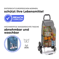Einkaufstrolley Carlux Bleu US 55 L, 6 Räder Treppensteiger, REACH-konform, wasserdichte Tasche abnehmbar und bei 30 Grad waschbar