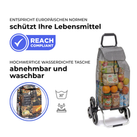 Einkaufstrolley Carlux Food 55 L, 6 Räder Treppensteiger, REACH-konform, wasserdichte Tasche abnehmbar und bei 30 Grad waschbar