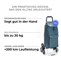 Einkaufstrolley Carlux Grau 65 L, mit 10-L-Tasche, 6 Räder Treppensteiger, ergonomischer Griff, bis zu 30 kg Stauraum, leise Räder mit über 200 km Laufleistung