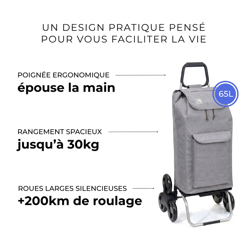 Non Isotherme / Gris 65L dont 1 poche de 10L / 6 roues monte-escaliers