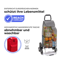 Einkaufstrolley Carlux Rot 65 L, mit 10-L-Tasche, 6 Räder Treppensteiger, REACH-konform, wasserdichte Tasche abnehmbar und bei 30 Grad waschbar