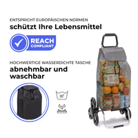Einkaufstrolley Carlux Éco Noir 55 L, 6 Räder Treppensteiger, REACH-konform, wasserdichte Tasche abnehmbar und bei 30 Grad waschbar