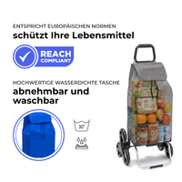 Einkaufstrolley Carlux Éco Bleu 55 L, 6 Räder Treppensteiger, REACH-konform, wasserdichte Tasche abnehmbar und bei 30 Grad waschbar