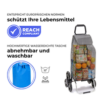 Einkaufstrolley Carlux Blue Lagoon 55 L, 6 Räder Treppensteiger, REACH-konform, wasserdichte Tasche abnehmbar und bei 30 Grad waschbar