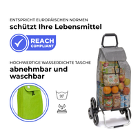 Einkaufstrolley Carlux Grani Smith 55 L, 6 Räder Treppensteiger, REACH-konform, wasserdichte Tasche abnehmbar und bei 30 Grad waschbar