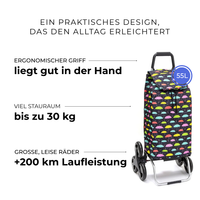 Einkaufstrolley Carlux Parapluie 55 L, 6 Räder Treppensteiger, ergonomischer Griff, bis zu 30 kg Stauraum, leise Räder mit über 200 km Laufleistung