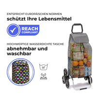 Einkaufstrolley Carlux Parapluie 55 L, 6 Räder Treppensteiger, REACH-konform, wasserdichte Tasche abnehmbar und bei 30 Grad waschbar