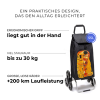 Einkaufstrolley Carlux Mon Amour 55 L, 6 Räder Treppensteiger, ergonomischer Griff, bis zu 30 kg Stauraum, leise Räder mit über 200 km Laufleistung