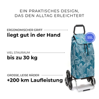Einkaufstrolley Carlux Greenleaves 55 L, 6 Räder Treppensteiger, ergonomischer Griff, bis zu 30 kg Stauraum, leise Räder mit über 200 km Laufleistung