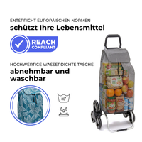 Einkaufstrolley Carlux Greenleaves 55 L, 6 Räder Treppensteiger, REACH-konform, wasserdichte Tasche abnehmbar und bei 30 Grad waschbar