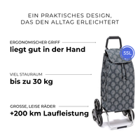 Einkaufstrolley Carlux Blackwinter 55 L, 6 Räder Treppensteiger, ergonomischer Griff, bis zu 30 kg Stauraum, leise Räder mit über 200 km Laufleistung