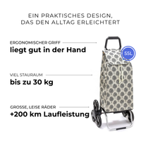 Einkaufstrolley Carlux Whitewinter 55 L, 6 Räder Treppensteiger, ergonomischer Griff, bis zu 30 kg Stauraum, leise Räder mit über 200 km Laufleistung