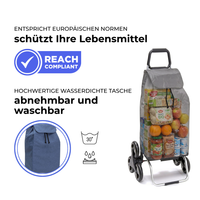 Einkaufstrolley Carlux Bluejean 55 L, 6 Räder Treppensteiger, REACH-konform, wasserdichte Tasche abnehmbar und bei 30 Grad waschbar